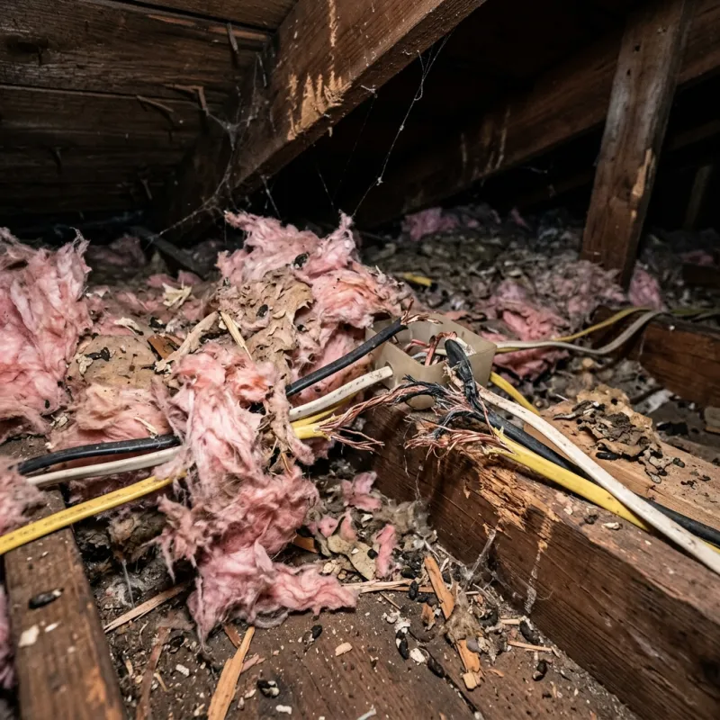 Contaminated ceiling insulation being assessed in a Montmorency roof space