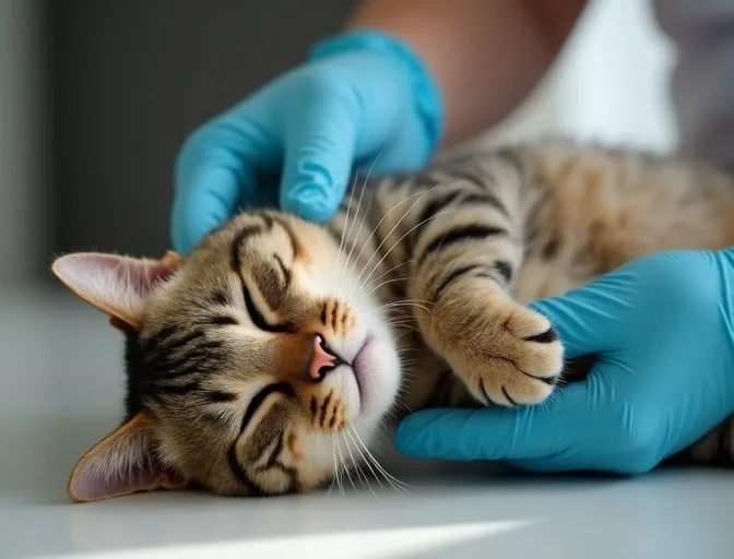 Specialist carefully handling a deceased cat with dignity in Montmorency