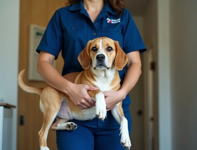 Technician respectfully transporting a deceased dog in Montmorency