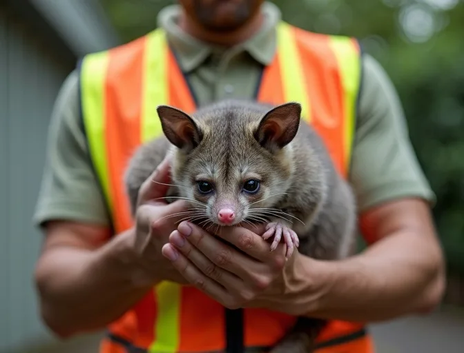 Animal handler safely recovering a deceased possum in Montmorency